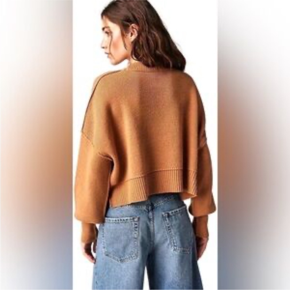 Free People Brown Sweater Small Mock Neck Oversized Ribbed Camel Top